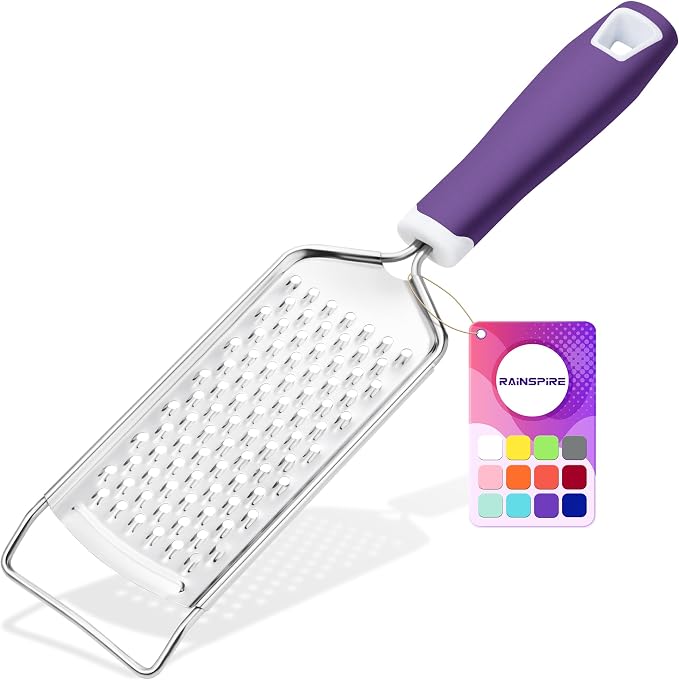 Professional Cheese Graters for Kitchen Stainless Steel Handheld, Metal Lemon Zester Grater With Handle For Cheese, Chocolate, Spices, Kitchen Gadgets And Tools, Soft Grip Handle, Purple