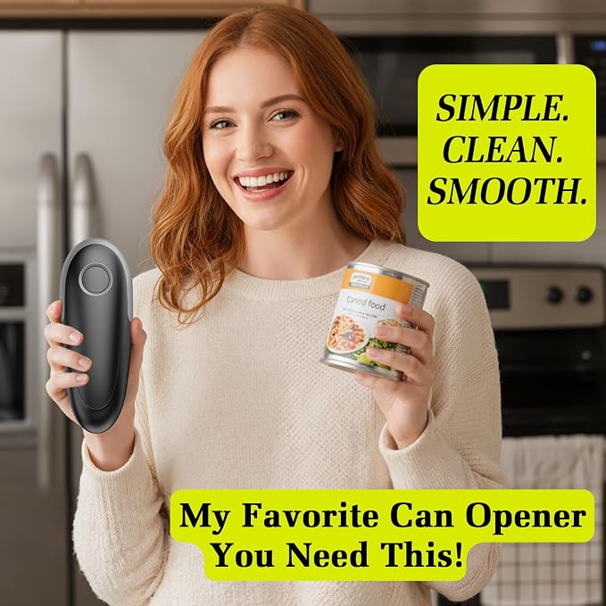 Electric Can Opener, One-Touch Automatic Can Opener for Seniors with Arthritis, Smooth Edge, Hands-Free, Fast Opening, Battery Powered, Food Safe Portable Electric Can Openers for Kitchen (Gray)