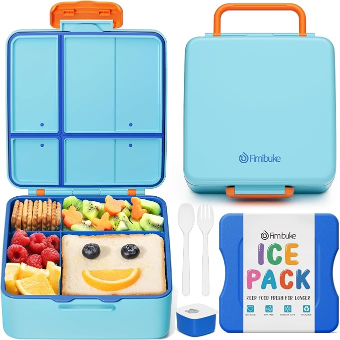 Fimibuke Chill Bento Box for Kids Adult, Leak Proof Toddler Lunch Box with Ice Pack Keep Food Cold, BPA Free 4 Compartment Lunch Container with Utensils for Girl Boy School, Microwave Dishwasher Safe | Keep Cold Leak Proof BPA Free 4 Compartment Lunch ...