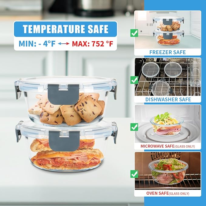 GULFLIN 12 Pack Small Glass Food Storage Containers with Lids Airtight, 13oz Leak-Proof Meal Prep Containers Set, Freezer to Microwave Safe, Dishwasher Safe | Portion Control, Glass Meal Prep Containers, Particularly for Single Servings, Easy to Clean,...