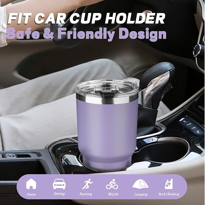 30 oz Tumbler with Lids and Straws, Stainless Steel Insulated Coffee Tumbler, Double Wall Vacuum Insulated Travel Mug Cup, Leakproof Thermal Coffee Cup for Hot and Cold Drinks (Light Purple)