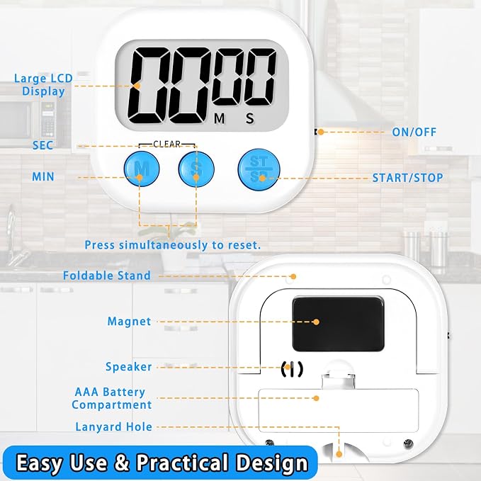 Lasubst Digital Kitchen Timers, Classroom Timers for Kids Teachers, 3WH 3BK | Back to School Supplies Bulk, Classroom Must Haves, Min/Sec Count Up/Down, Magnetic Back, Loud Alarm, Lanyards Included