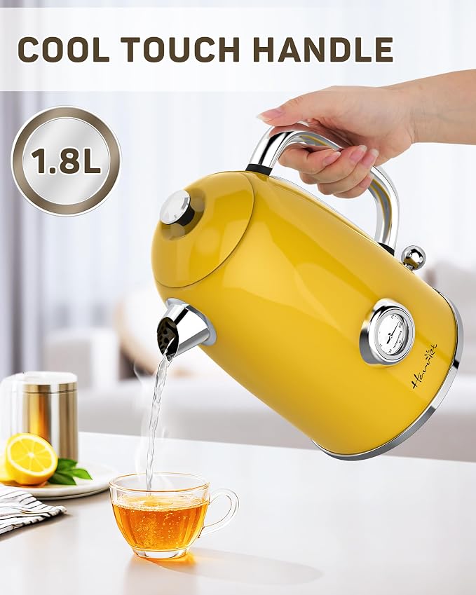 Harriet 61 oz Electric Kettle with Thermometer, Hot Water Pot, Retro | Electric Tea Kettle for Boiling Water, 1500W Stainless Steel Pot, Auto Shut-Off & Boil Dry Protection, Cordless LED Indicator