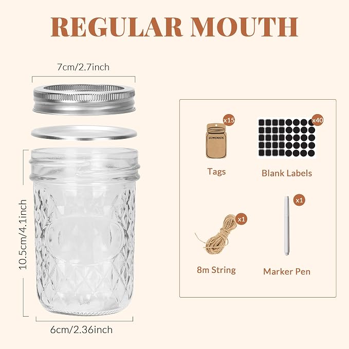 CycleMore 12 Pcs 8oz Clear Glass Mason Jars With Silver Separable Lids, Mini Glass Jars, Small Canning Jars for Gift Honey, Jam, Jelly, Wedding Favors, Kitchen Food Storage