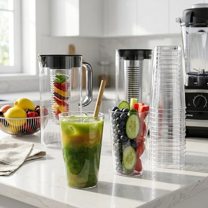 Byvivace 100Counts 12 OZ. Hard Plastic Cups Fancy Disposable Cups for Party, Clear Elegant Wedding Cups Disposable Wine Glasses for Wine, Juice, Cocktails and Cold Beverages