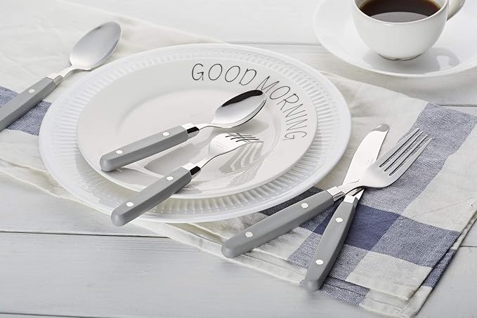 ANNOVA Silverware Set, Retro/Rivet Colorful Stainless Steel Tableware Kitchen Flatware Set Utensils, Includes Dinner Knives, Forks, Spoons, Salad Forks & Dessert Spoons (Gray, 20 Pieces)