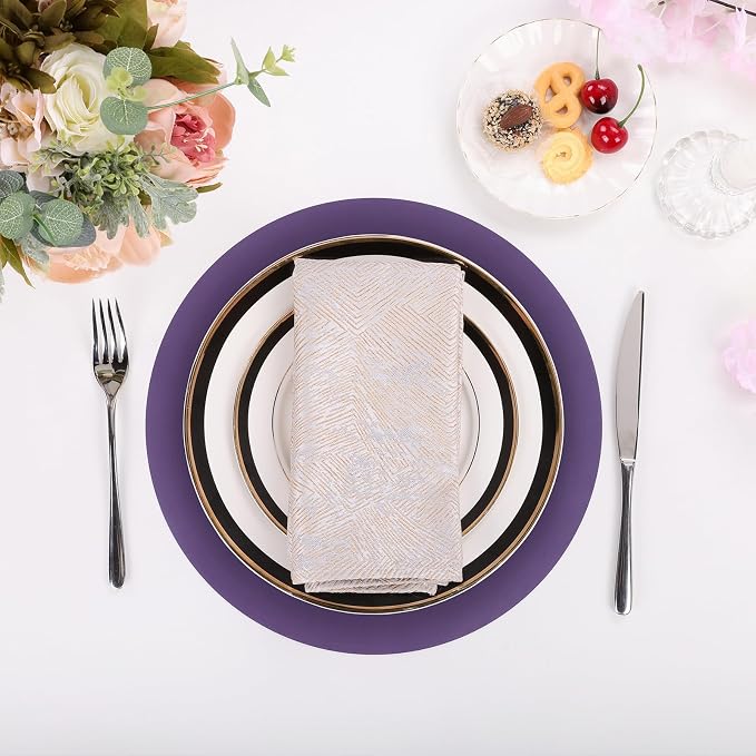 SHACOS 100 PCS Round Paper Placemats 13 inch Disposable Paper Place Mats for Dinner Wedding Birthday Party Festival Table Decoration Indoor Outdoor, Purple (Pack of 2)