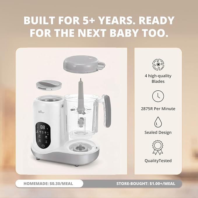 BEAR 2024 Baby Food Maker, One-Step & Easy to Use, Smart Touchscreen, White | All-in-One Homemade Baby Food Maker for Healthy Feeding, LED Display Panel, Auto-Cooking and Self-Cleaning Function