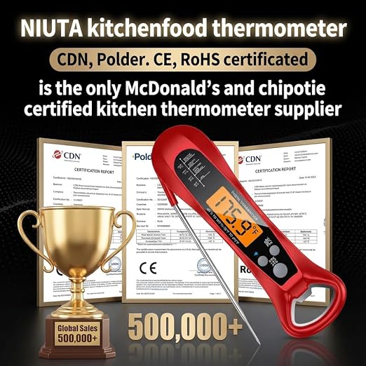 Therm Pro® Chef Meat Thermometer Digital, 1 Sec Instant Read, NIST® Certified Accurate to ±0.5℉, Ultra Bright LED Screen, 100% Waterproof, Auto-Rotate, for courtyard BBQ, Turkey, Candy, Liquids, bread