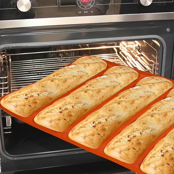FETESUR Silicone Perforated Baking Form Sandwich Mold, Orange | Sandwich Bread Mold, Food Proofing Mat, 5 Loaf Non-Stick Baking Liners