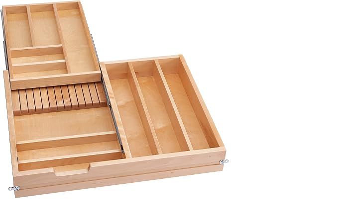 Rev-A-Shelf Maple Two-Tier Combination Replacement Drawer System w/BLUM Soft-Close for Face Frame Base Kitchen Cabinets, Kitchen Drawer Organizer, Min Opening Width of 27", 4WTCD-30HSC-1