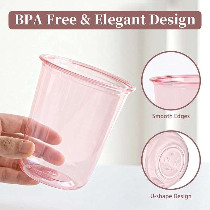 WELLIFE 100 Pcs 12 oz Clear Pink Plastic Cups | Disposable Cocktail Glasses Stemless Wine Punch Cups for Cold Drinking Wedding Party Supplies Valentine's Day