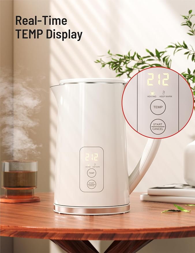 Electric Tea Kettle 1.7L Larger Design Temperature Control Electric Kettle | 4H Keep Warm Water Boiler with 6 Presets, LED Screen Electric Kettles for Boiling Water, Boil-Dry Protection, BPA Free