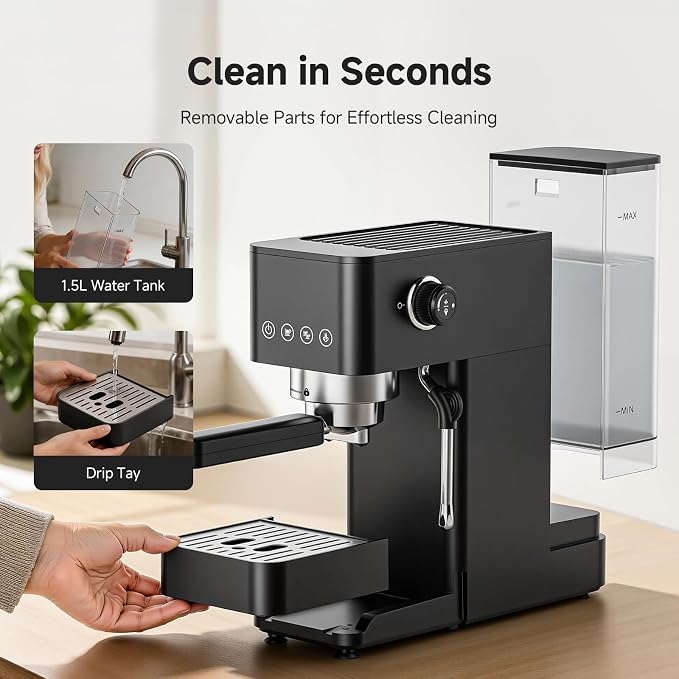 AAOBOSI Compact Espresso Machine, 20 Bar, Milk Frother, Latte & Cappuccino | Compact Design, 30s Heat-Up, PID Temp Control, Single, Double & Custom Shots, Easy Milk Frothing, 50oz Tank, 51mm Portafilter