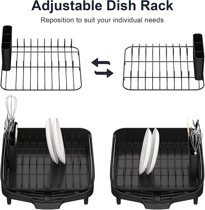 PULIDIKI Dish Drying Rack, Expandable Dish Rack for Kitchen Counter | Stainless Steel Dish Drainer with Utensil Holder, Kitchen Plate Organizer for Cup and Bottle
