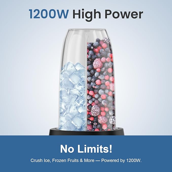 Colarlemo 1200W Smoothie Blender, Personal Kitchen Blender, Ice Crushing | 25000 RPM, Dishwasher Safe, 12Pcs, 6-Leaf Blade×2, 3 Cup Sizes, Smoothie Maker Grinder Frozen Drinks Nuts, Silver