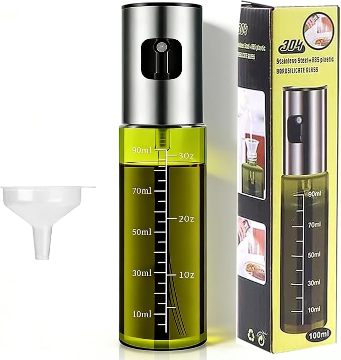Light Blockage Olive Oil Sprayer for Cooking, 100ml/3.38oz Food Grade Oil Dispenser Bottle, Leakproof Kitchen Oil Mister for Air Fryer, Salad, Frying, BBQ & Baking