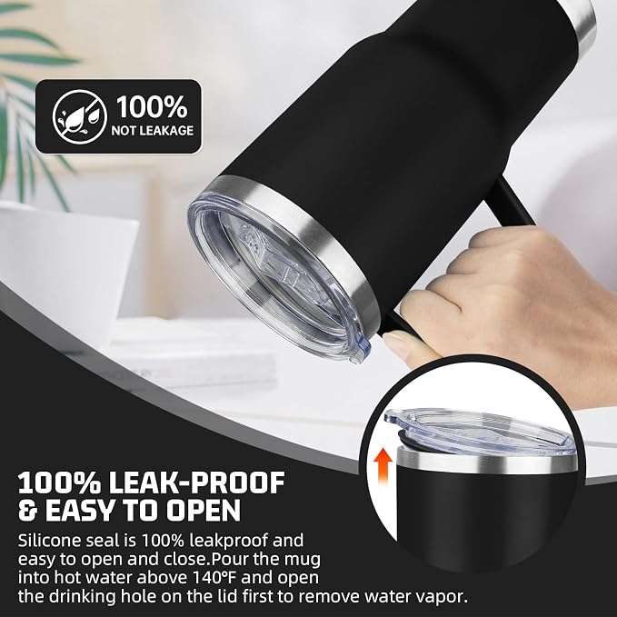 20 oz Tumbler with Handle Stainless Steel Insulated Coffee Tumbler with Lid and Straw Double Wall Vacuum Insulated Coffee Mug Leak Proof Travel Mug Tumbler for Hot and Cold Drink (Black,4pack)