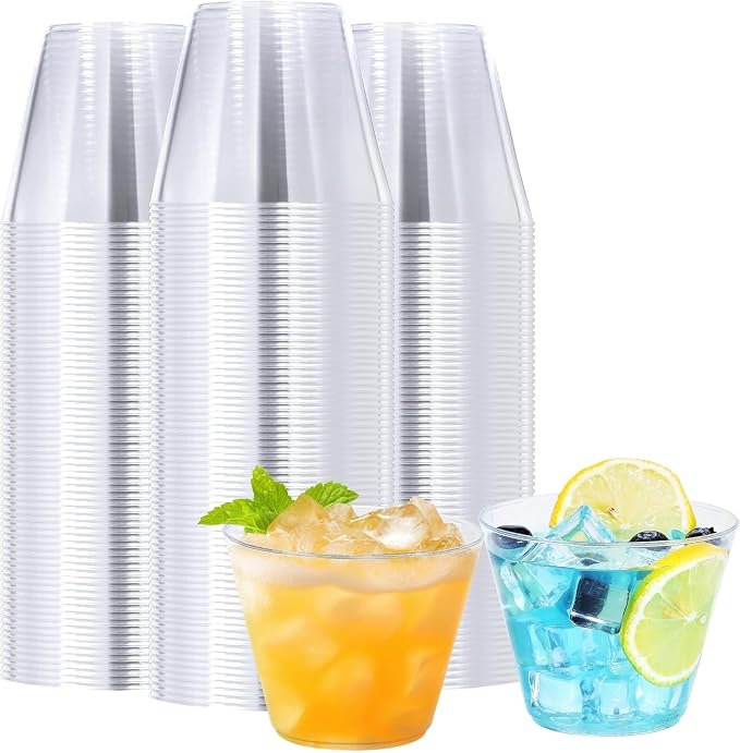 BYSNOW 300 Pack 9 oz Clear Plastic Cups, Disposable Plastic Cocktail Cups | Disposable Heavy Duty Clear Drinking Cups, Hard Punch Plastic Wine Glasses Cups for Party, Wedding, Home, Soda, Juice