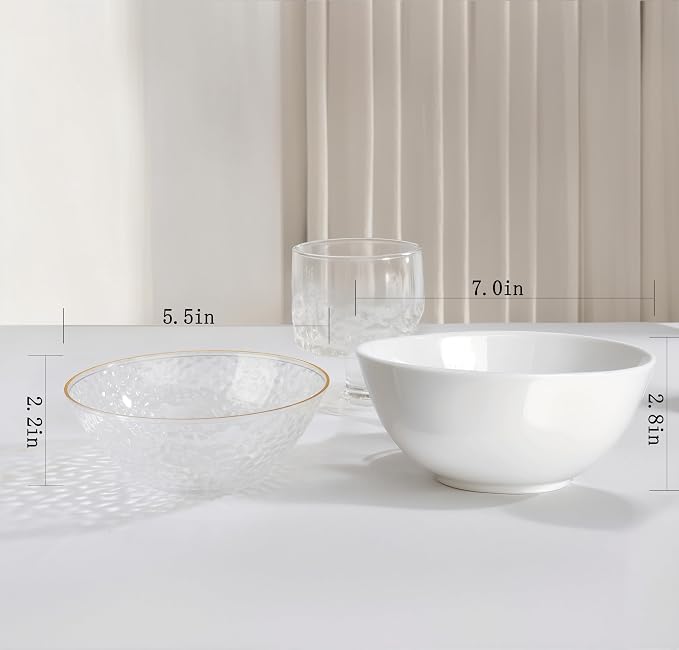 30 Pack 12 Ounce Clear Plastic Bowls Serving Bowls Hammered with Gold Rimmed, Heavy Duty Disposable Bowl Set,Small Bowl for Wedding & Party