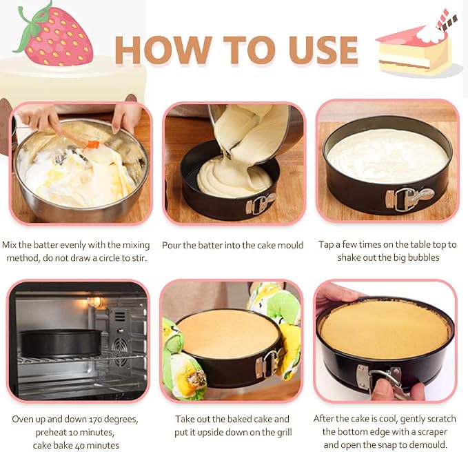 Springform Cake Pan Set, Non-stick 6pcs(7 8 8.5 9.5 10 11Inch) Cheesecake Pan Removable Bottom, Leakproof Round Spring Form Pans Cake Pans Sets for Baking, Included 2pcs Silicone Baking Gloves