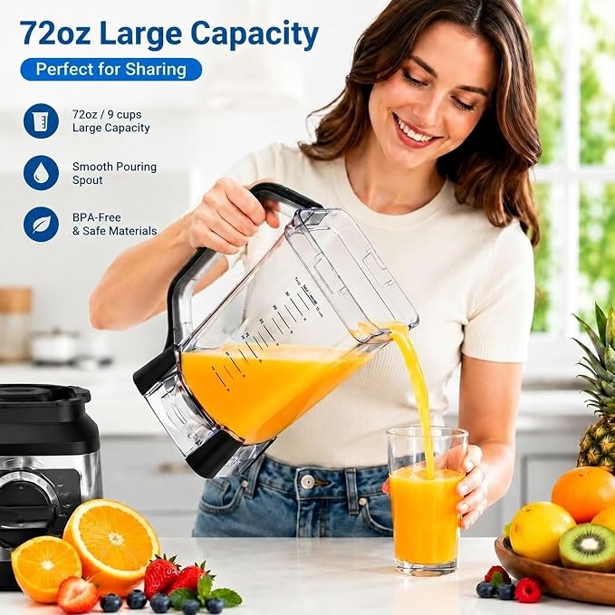 72oz Replacement Pitcher for Ninja BL610 BL710 CT610, BPA-Free Lid | 6-fin base. Dishwasher safe, BPA-free. Compatible with BL610 BL710WM CT610 series. For smoothies & sauces.