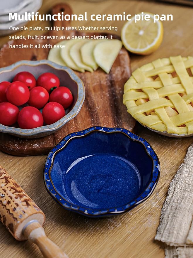 Ceramic Pie Pans Set of 4, 5.8 Inch Deep Dish Pie Plates (Vintage Blue) | Even Heat Distribution, Perfect Individual Servings, Easy Release, Durable Design, Oven Safe, Dishwasher Safe