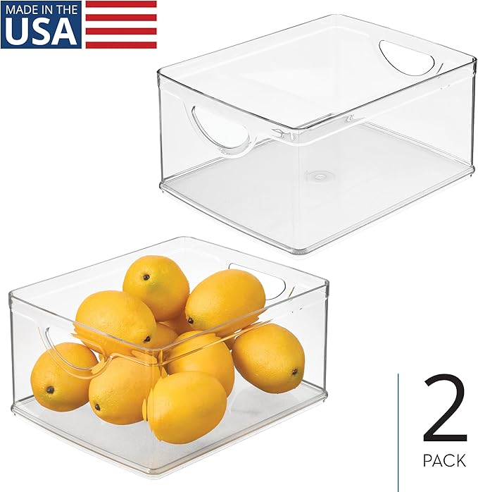 iDesign Pantry Storage Bins with Handles, Set of 2, Clear | Organizer Bins, For Cabinets or Fridge