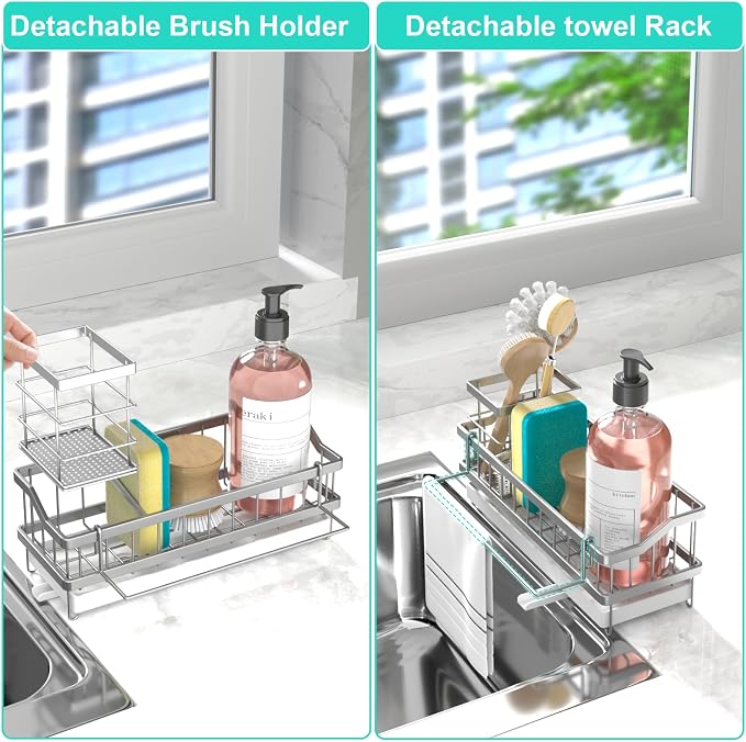 Sponge Holder for Kitchen Sink - Kitchen Accessories (Silver) | Countertop Rustproof Stainless Steel, Sink Caddy