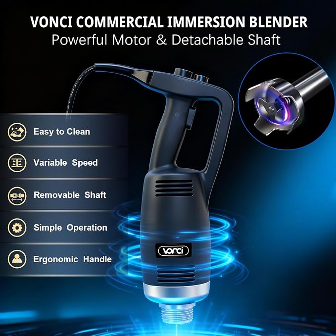 VONCI 750W Commercial Immersion Blender, Electric Hand Blender with 12" Detachable Shaft, Variable Speed 8000-19000RPM,Industrial Immersion Blender for Restaurant Kitchen.Extra Heavy Duty Hand Mixer.