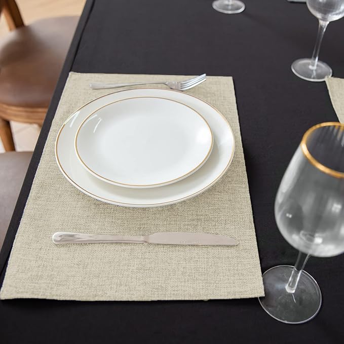 Cloth Placemats Set of 8, Linen Type Fabric Placemats Machine Washable Heat Resistant Placemats Wrinkle Free Thick Polyester Kitchen Place Mats for Dining Table (Beige)