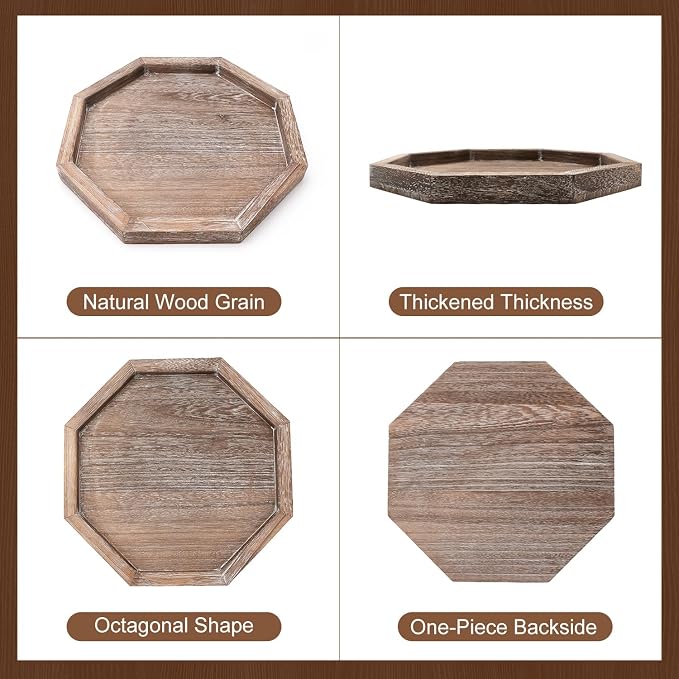 Rustic Candle Holder Plate Round Wooden Decorative Tray for Coffee Table | Boho Farmhouse Kitchen Home Counter Decor Living Room Small Wood Serving Tray Dining Table Centerpiece Bathroom Vanity Trays