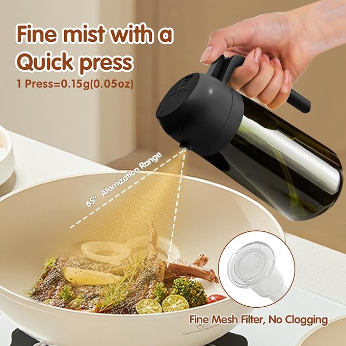 YARRAMATE 16 oz 2-in-1 Dark Glass Olive Oil Sprayer & Dispenser, BlackGreen | Light-blocking dark green glass, food-grade spray and pour bottle for cooking, air fryer, salad and BBQ