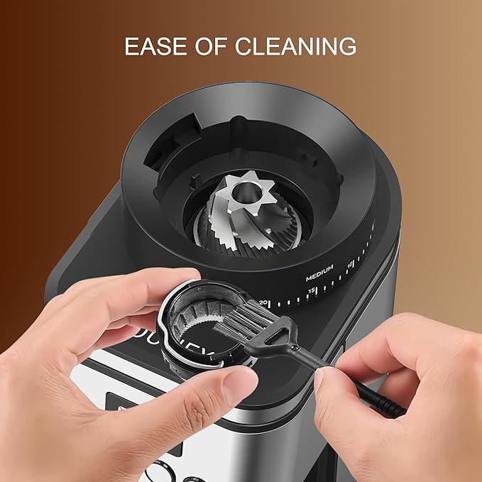 Conical Burr Coffee Grinder Electric,Stainless Steel Coffee Grinder for Home, Adjustable Burr Grinder with 30 Grind Settings, Digital Timer & 2-12 Cup Control, Removable Sealed Hopper, silver