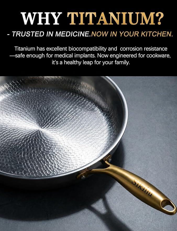10" Titanium Pans for Cooking | Food-Grade Pure Titanium Frying Pan Pro with Lid | PFAS/PFOA/PTFE Free Nonstick Cookware | Dishwasher & Oven Safe, Kitchen Induction Compatible