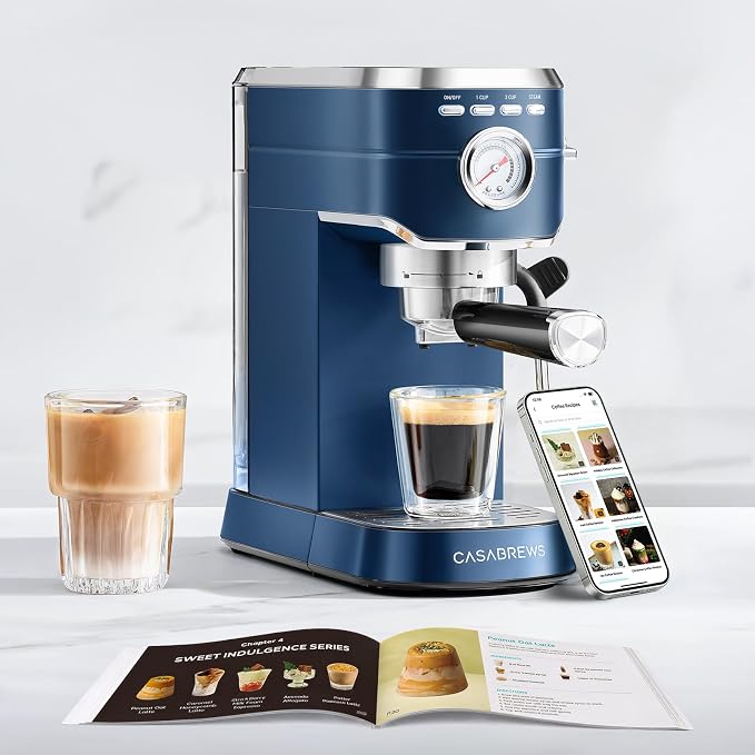 CASABREWS CM5418 Espresso Machine, Espresso Coffee Maker with Steam Wand | Stainless Steel, 20-Bar Pump, Built-in Pressure Gauge, Powerful Steam Wand for Cappuccino Latte for Home, 34oz Water Tank