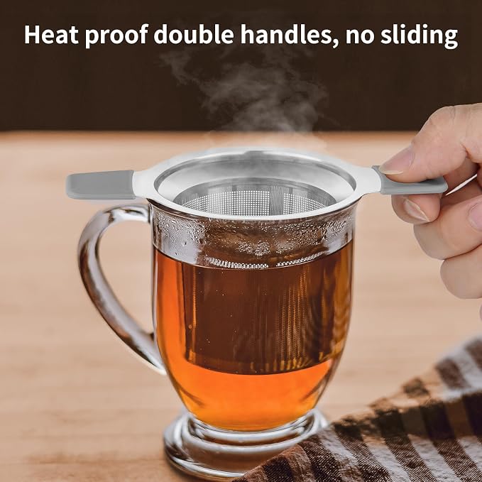 Ohtomber Stainless Steel Fine Mesh Tea Infuser for Loose Leaf Tea | Heat Proof Handles for Safe Grip, Fits Teapots Mugs & Cups, Rust Resistant, Easy to Clean, Versatile Tea Strainer & Diffuser