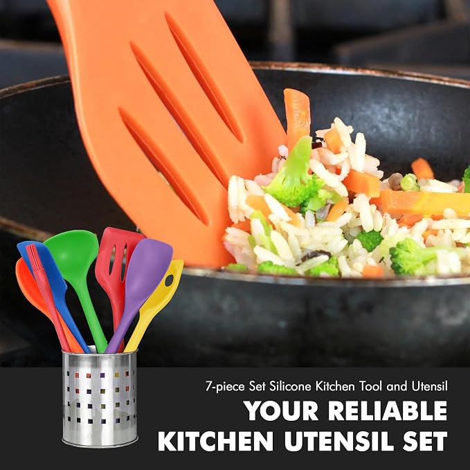 Chef Craft Premium Silicone Kitchen Tool and Utensil Set, 7 Piece, Assorted