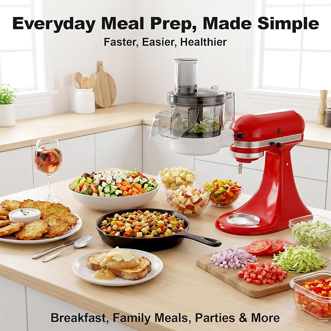 Food Processor Attachment for KitchenAid, 5-in-1 Vegetable Chopper & Dicer | Stainless Steel Cutting Discs for Dicing, Slicing, Shredding, Strip Cutting, Sauce Discs and Storage Case by Focollk
