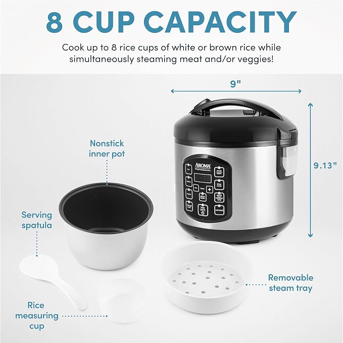 AROMA® Professional 8-Cup (Cooked) / 2Qt. Digital Rice & Grain Multicooker, ARC-984SBD