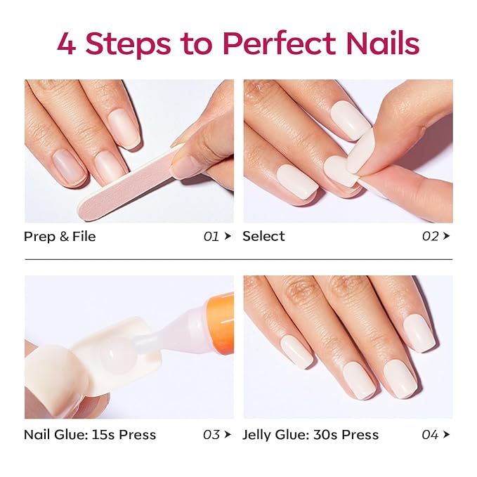 modelones Sheer Purple Short Press on Nails, Oval Fake Nails Kit | Semi-Transparent Press Ons with Nail Glue, Adhesive Tabs, Nail File, Prep Pad, Manicure Stick, 32Pcs 16 Sizes, Women Gift