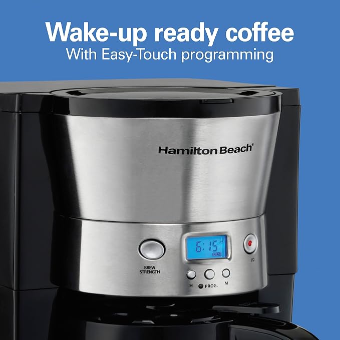 Hamilton Beach Programmable Drip Coffee Maker with 10 Cup Thermal Carafe | 3 Brewing Options | Auto Shutoff & Pause and Pour | Stainless Steel | 46899R