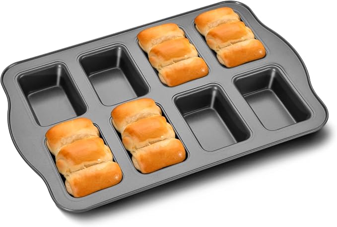 Mini Loaf Baking Pans, Nonstick Small Cornbread Pan, Tiny Banana Bread Pan, Heavy Duty Carbon Steel Brownie Tin, 8-Cavity, Dark Grey
