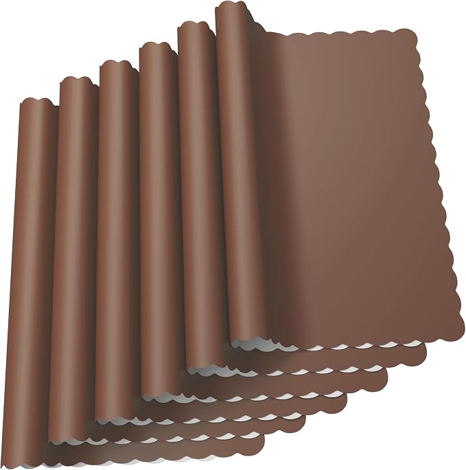 Paper Placemats - Disposable - Scalloped Edge (50, Brown)