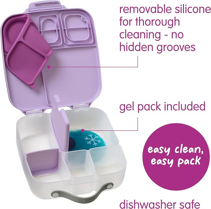 b.box Lunch Box, 8.5 Cup Bento Box for All Ages, Snack Box, Food Containers | Lunch Box Kids + Adults, Lunch Containers, 4 Compartments, Leak Proof, Dishwasher Safe, BPA Free, PFAS Free —Sugar Plum