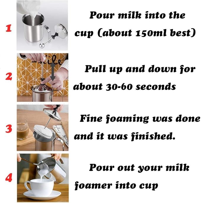 Milk Frother, HomeGoal Stainless Steel Manual Milk Foamer, Handheld Coffee Milk Frothing Pitchers,Manual Operated Milk Foam Maker For Cappuccino Coffee Latte Hot Chocolate(14-Ounce/400ml)
