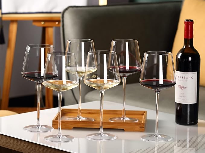Physkoa Wine Glasses Set 6-18oz-LeadFree Wine Glass with Long Stem,Clear Stemmed Wine Glasses【HandBlown Glassware】 Crystal Wine Gifts for Women Birthday Wedding