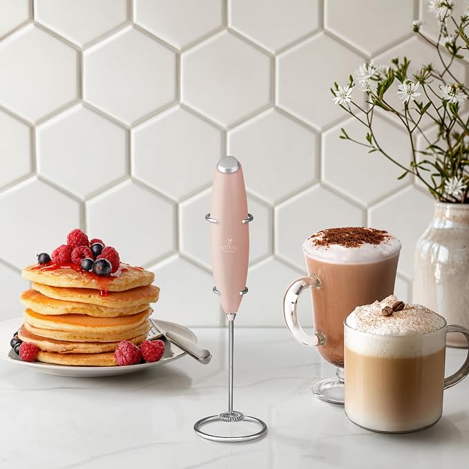 Zulay Kitchen Powerful Milk Frother Wand With Duracell Batteries - Ultra Fast Handheld Drink Mixer - Electric Whisk Foam Maker for Coffee, Lattes, Cappuccino & Matcha - Z1 Motor - Pink Salt