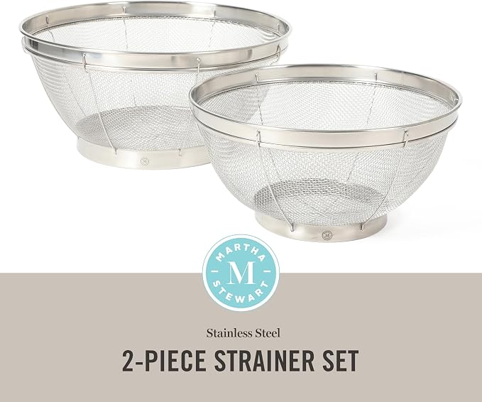 Martha Stewart Covello Stainless Steel Mesh Colander Set 2-Pieces, Silve