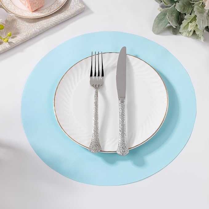 SHACOS 100 pcs Round Paper Placemats Disposable 13 inch Colored Paper Decorative Place Mats for Wedding Birthday Party Bridal Baby Shower Table Decoration, Light Blue